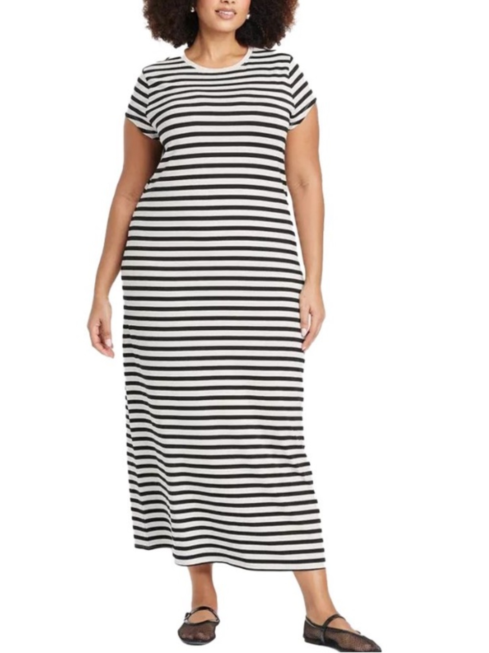 NWOT A New Day ~ Striped Short Sleeve Tee Maxi Dress - Black & Cream